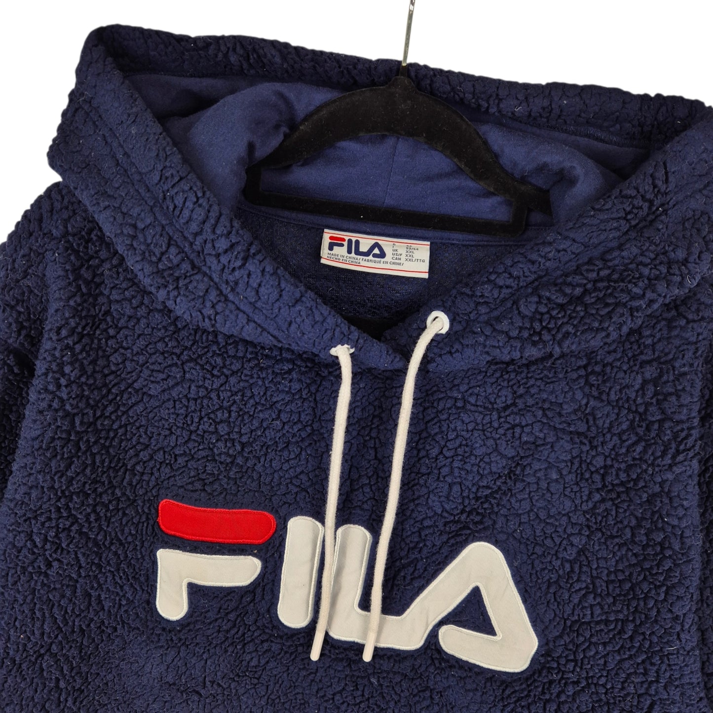 FILA Dark Blue Embroidered Fleece Hoodie Size 2XL