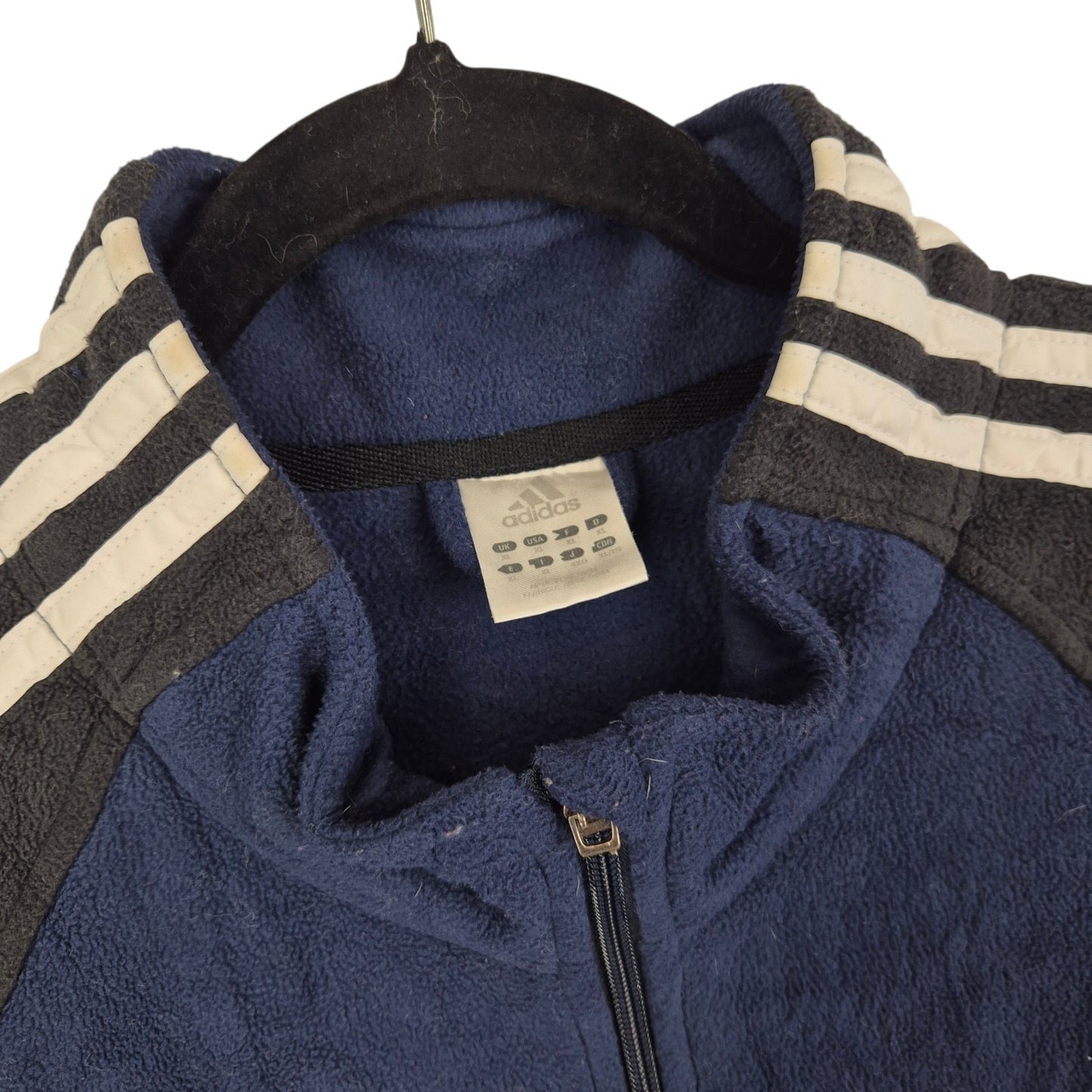 Vintage Adidas 2000's Dark Blue & Black Fleece Zip Jumper Size XL