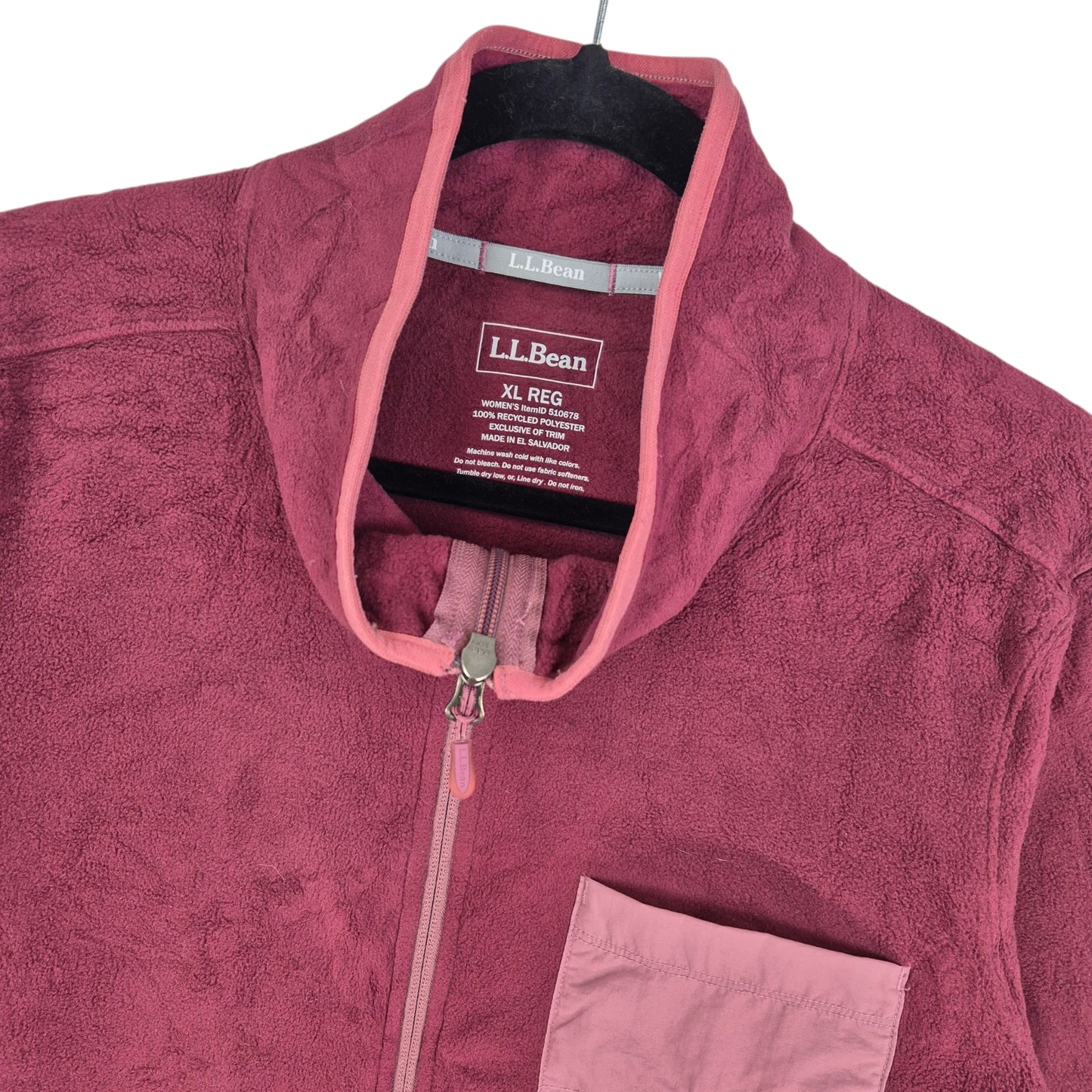 LL Bean Womens Burgundy Fleece Zip Jumper Size XL