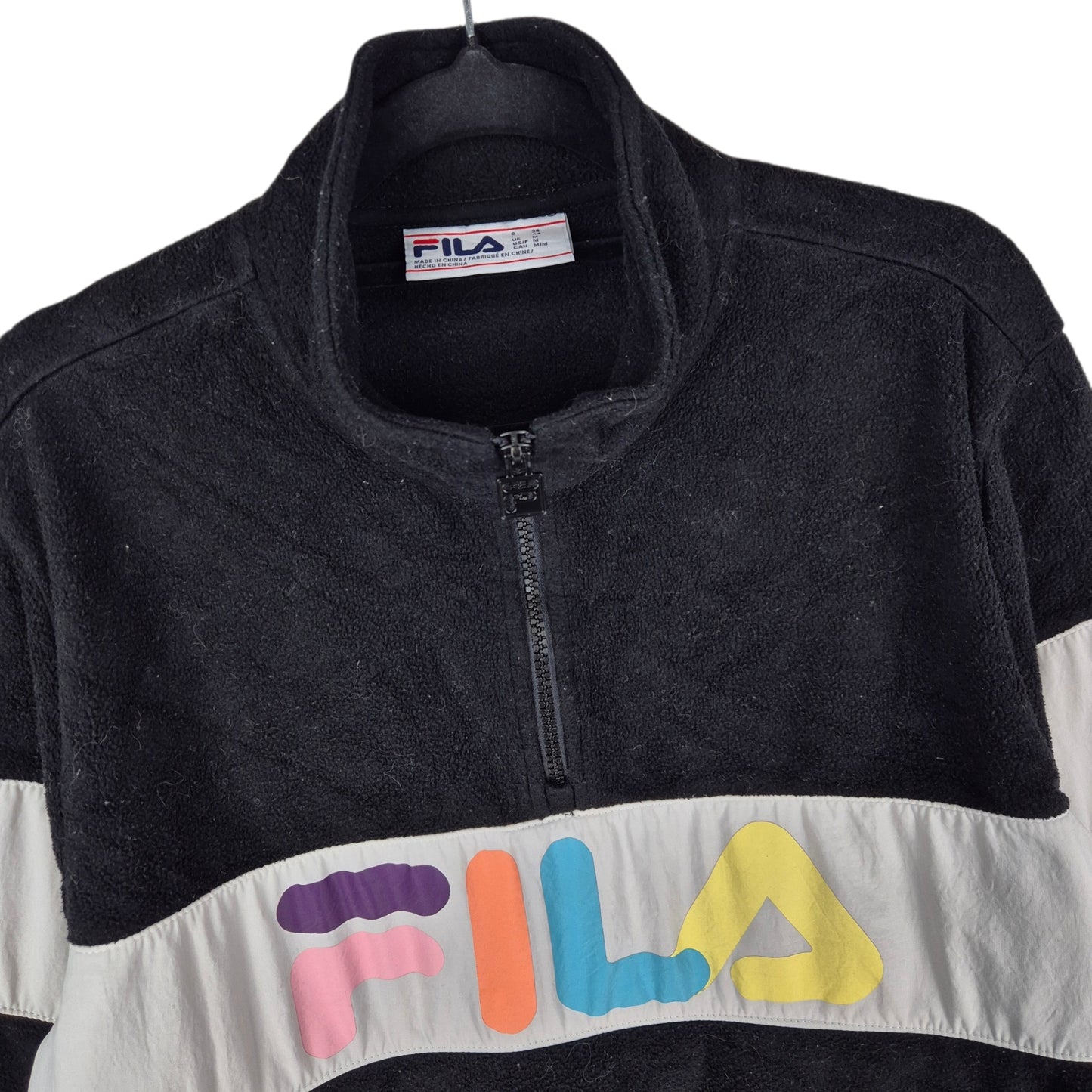 FILA Black Quarter Zip Fleece Jumper Size M
