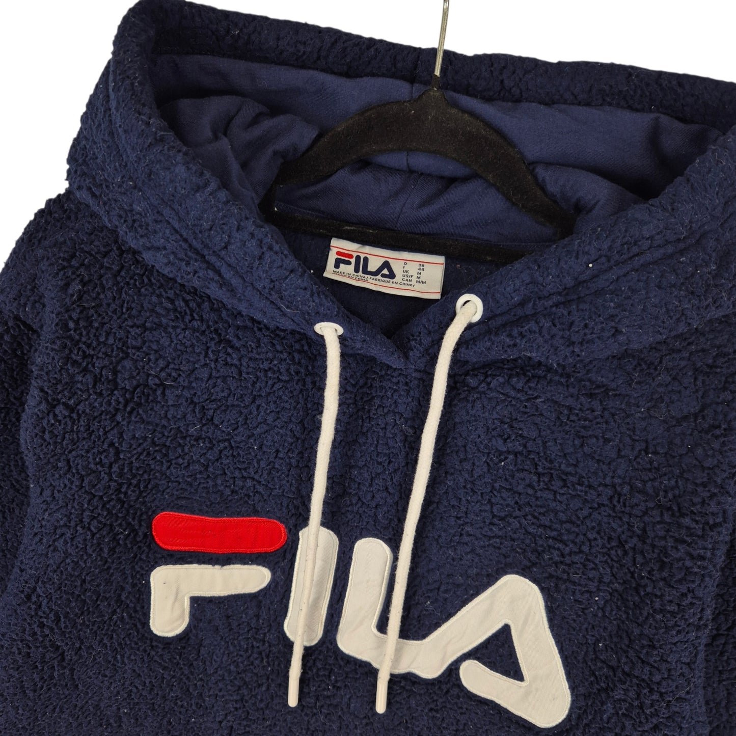 FILA Dark Blue Embroidered Fleece Hoodie Size M