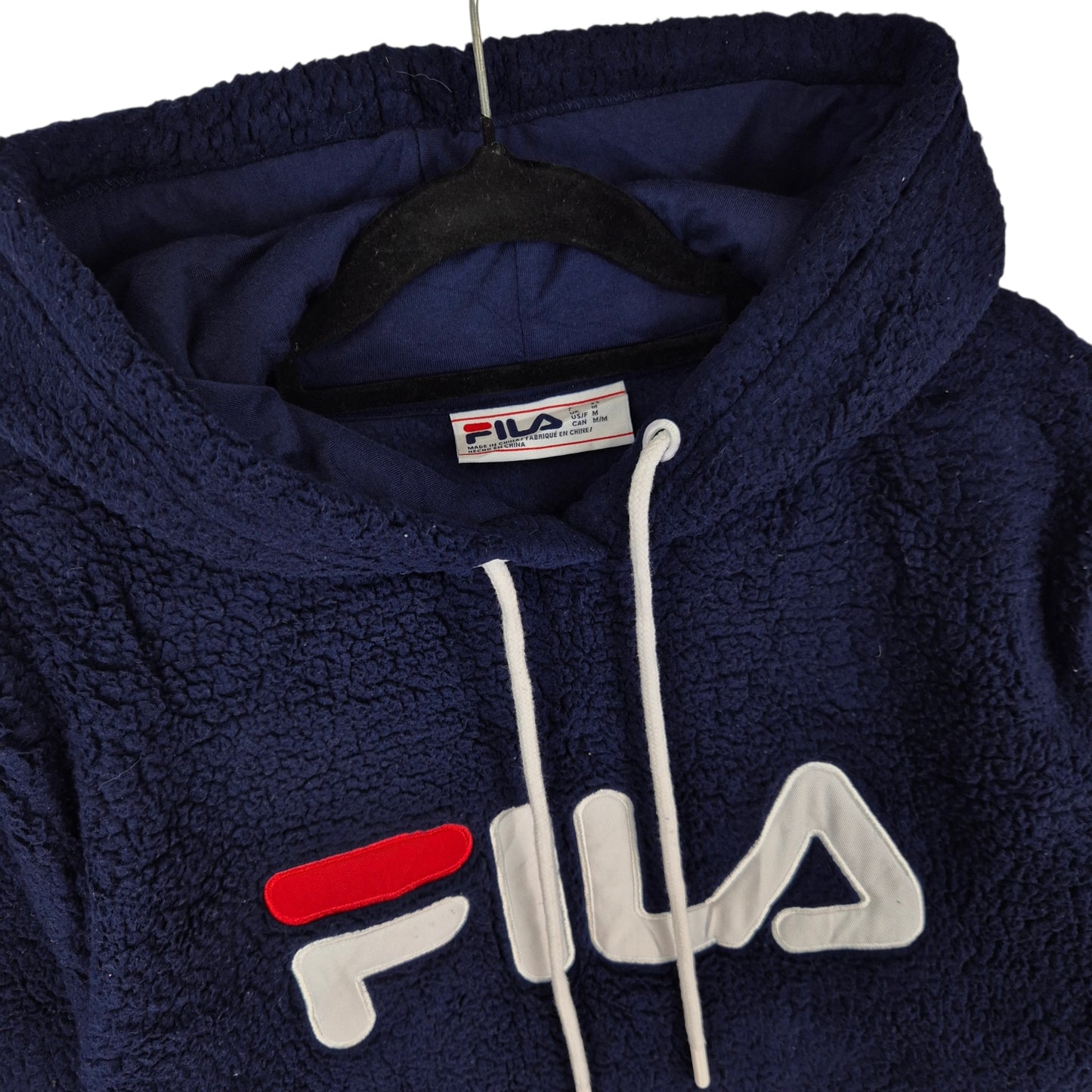 FILA Dark Blue Embroidered Fleece Hoodie Size M