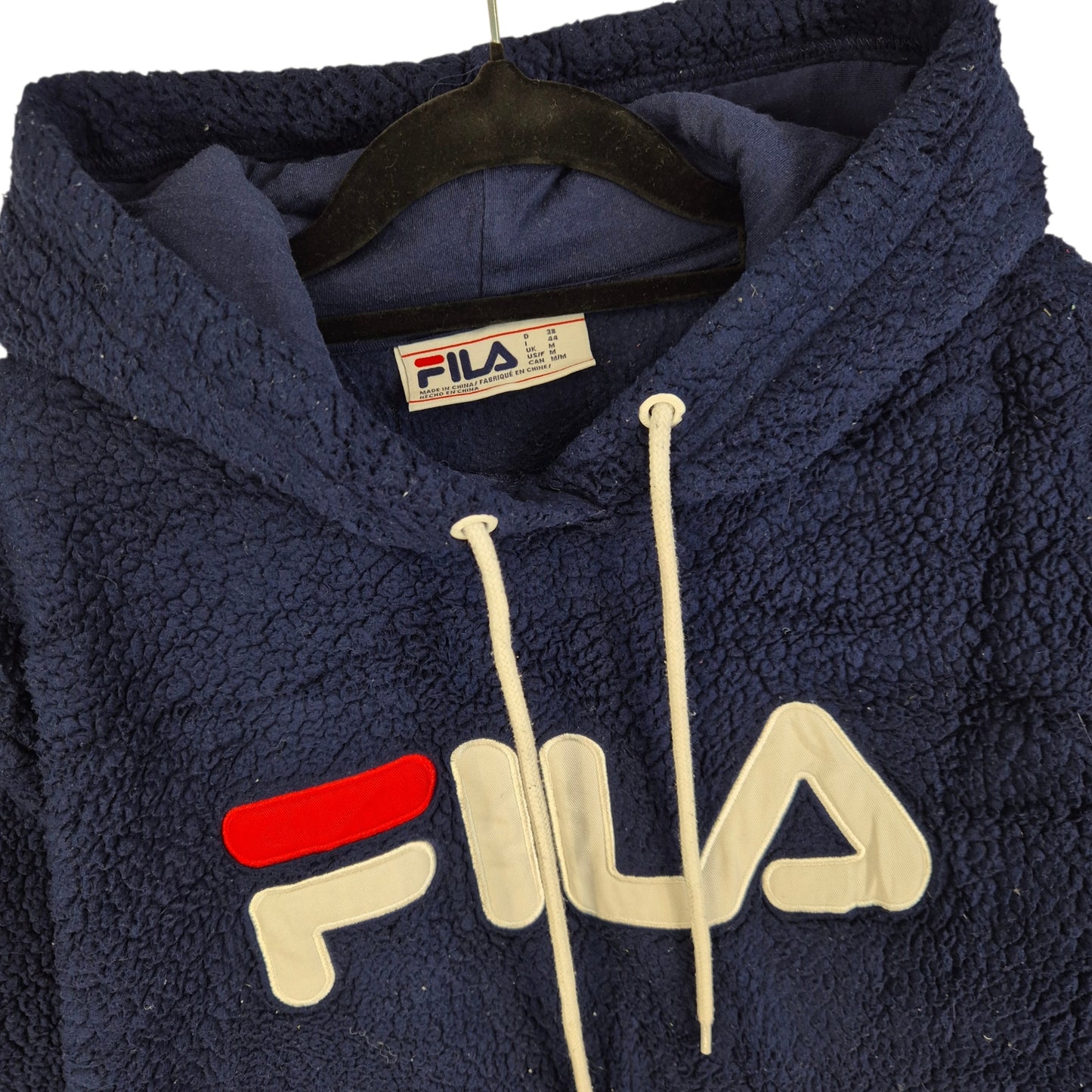 FILA Dark Blue Embroidered Fleece Hoodie Size M