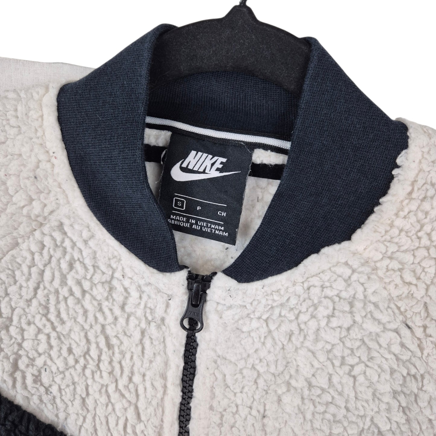 Nike Womens Black & White Fleece Bomber Jacket Size S