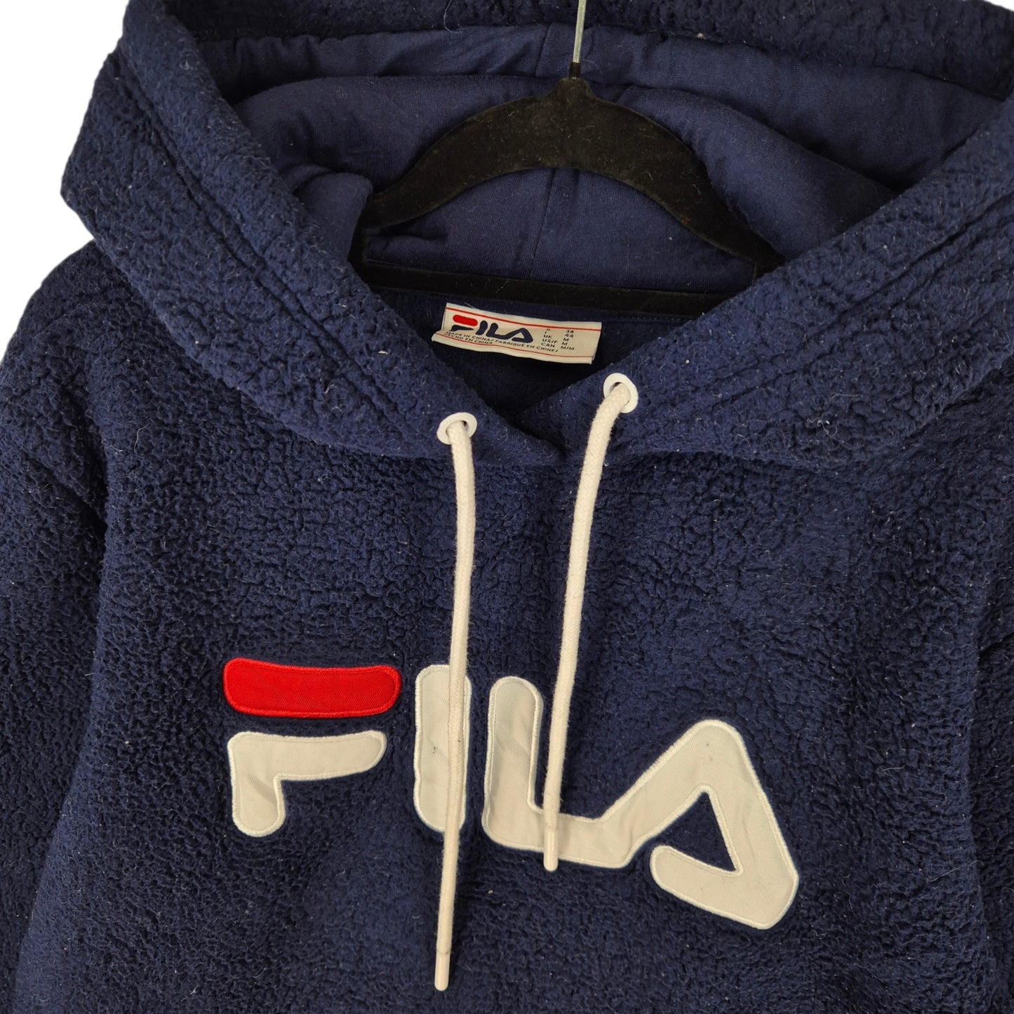 FILA Dark Blue Embroidered Fleece Hoodie Size M