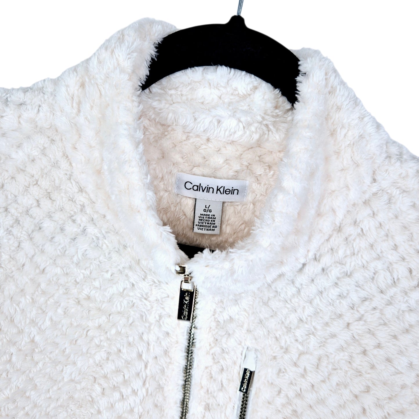 Calvin Klein Womens White Textured Fleece Zip Jumper Size L