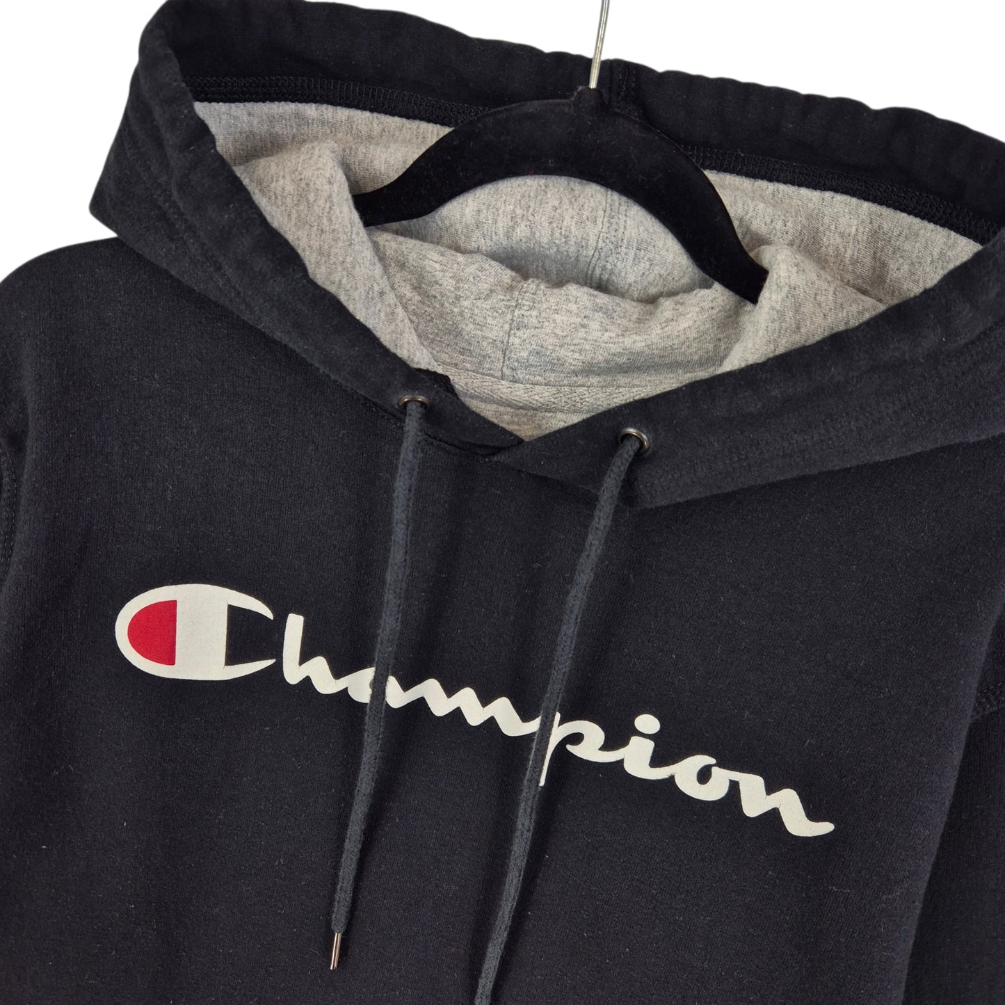 Champion Black Chest Script Cotton Hoodie Size S