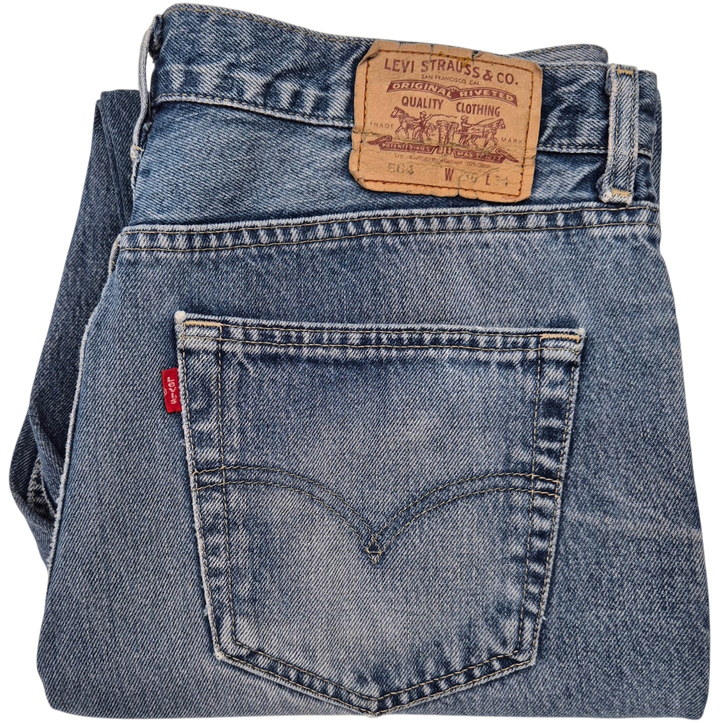 Vintage Levis 504 Jeans Blue Heavy Rigid Crop Denim W36