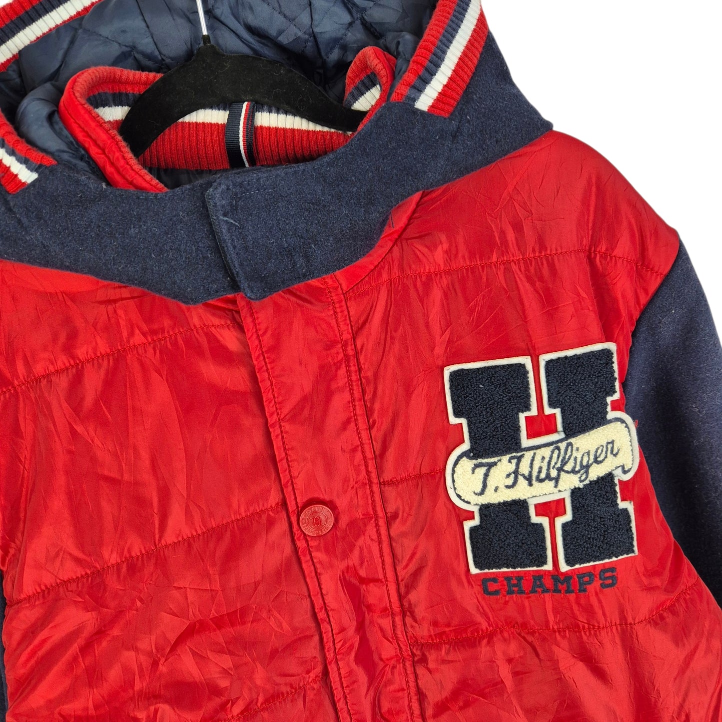 Tommy Hilfiger Red & Dark Blue Embroidered Quilted Heavy Jacket Size S