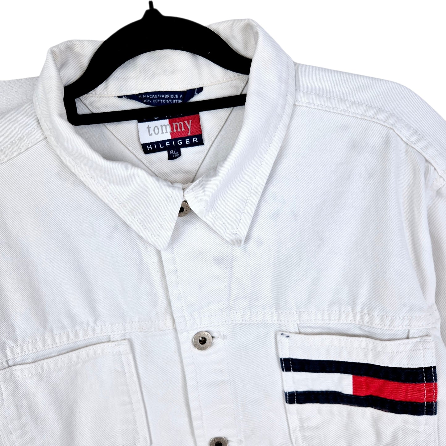 Vintage Tommy Hilfiger 90's Womens White Denim Jacket Size XL