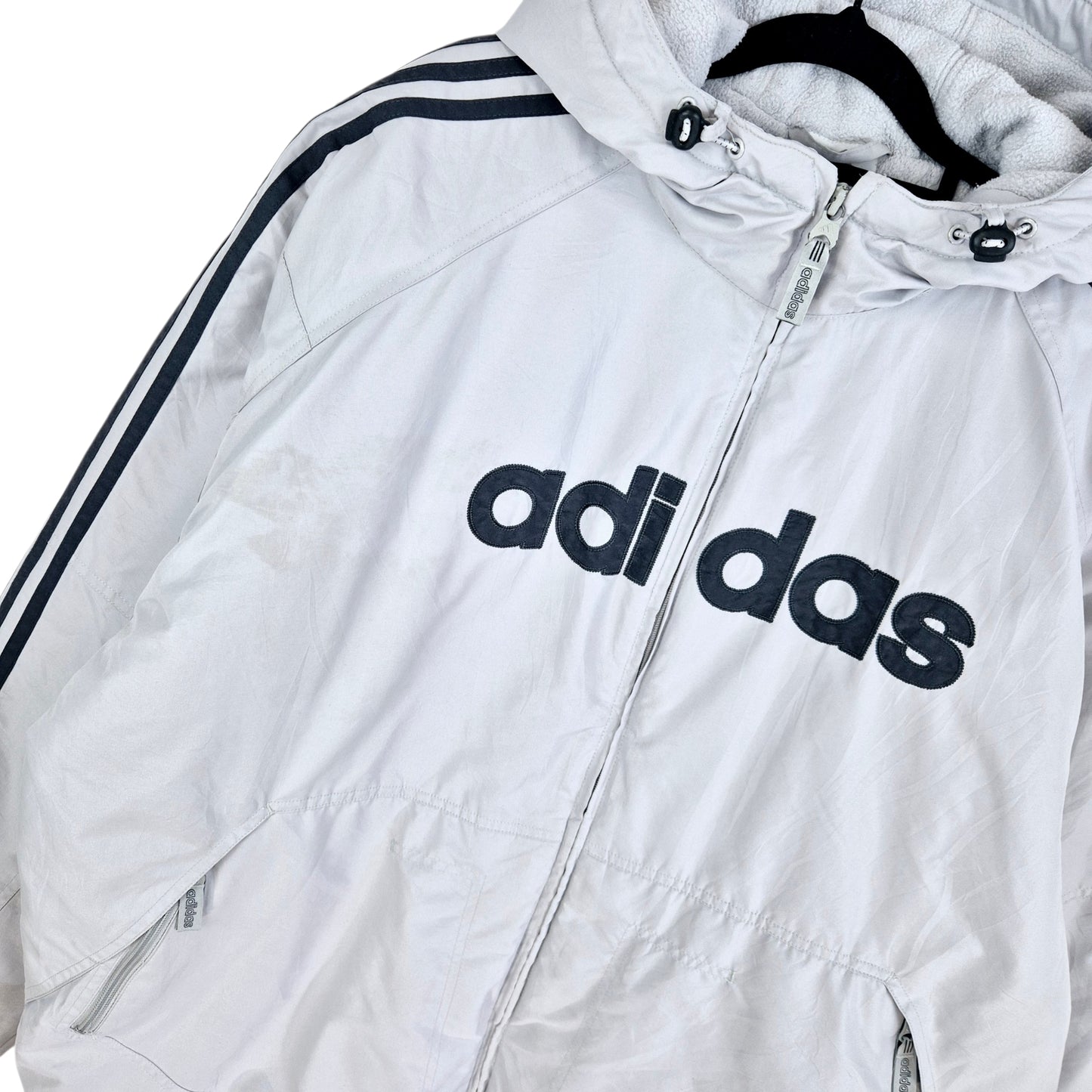 Vintage Adidas 2000's Light Grey Heavy Quilted Jacket Size L