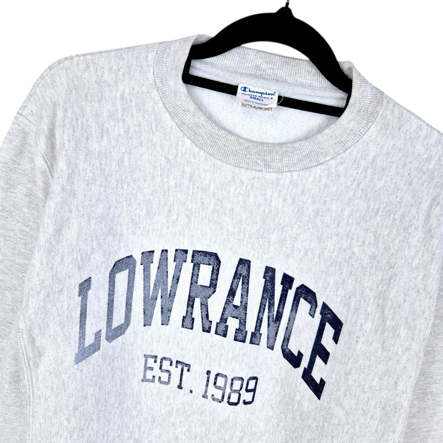 Vintage Champion Reverse Weave Light Grey Lowrance Crewneck Sweater Size S