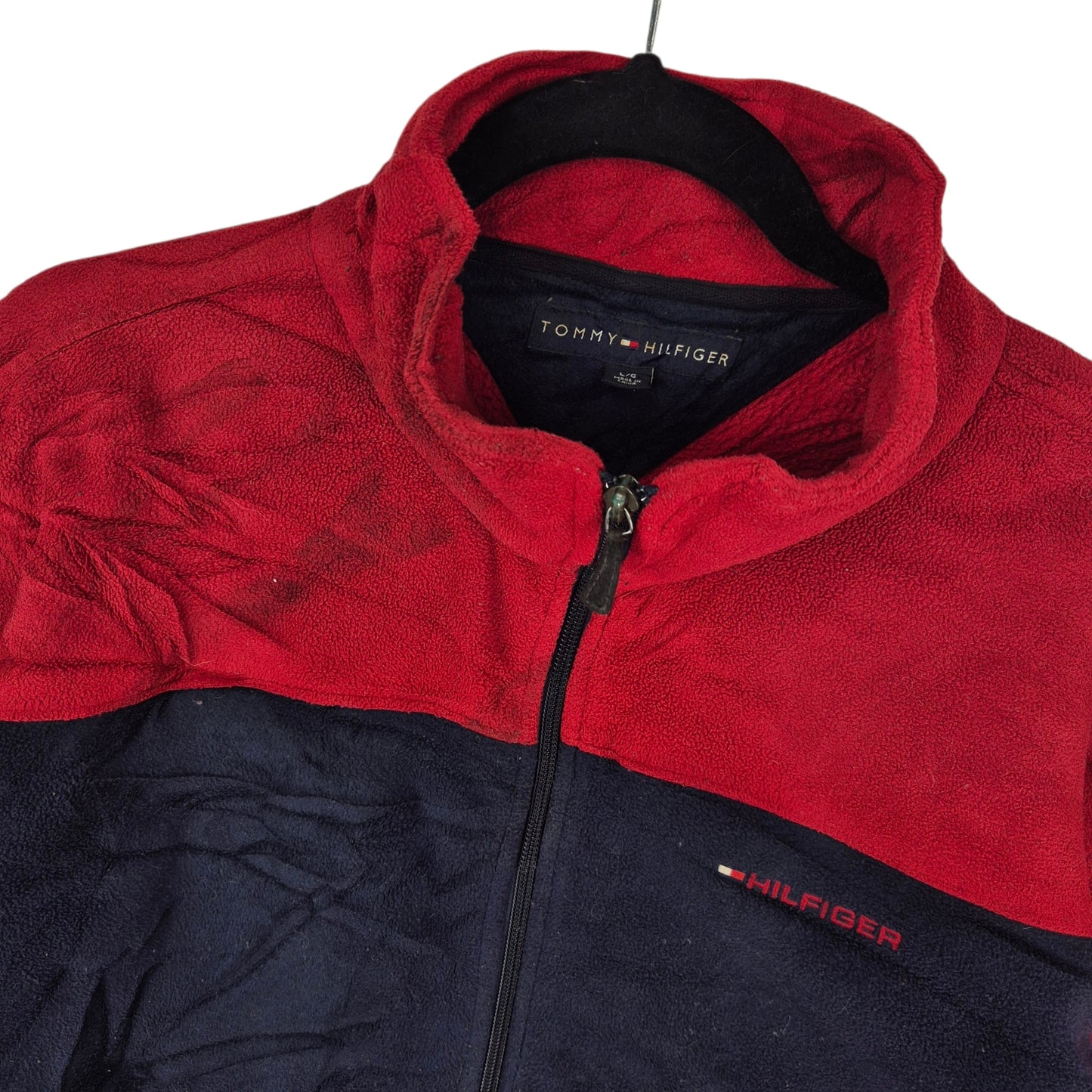 Tommy Hilfiger Red & Dark Blue Fleece Jumper Size L