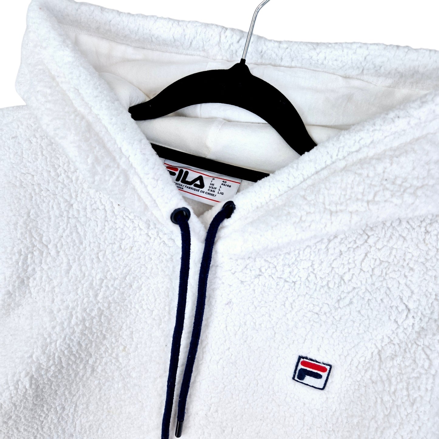 FILA Womens White Fleece Hoodie Size L