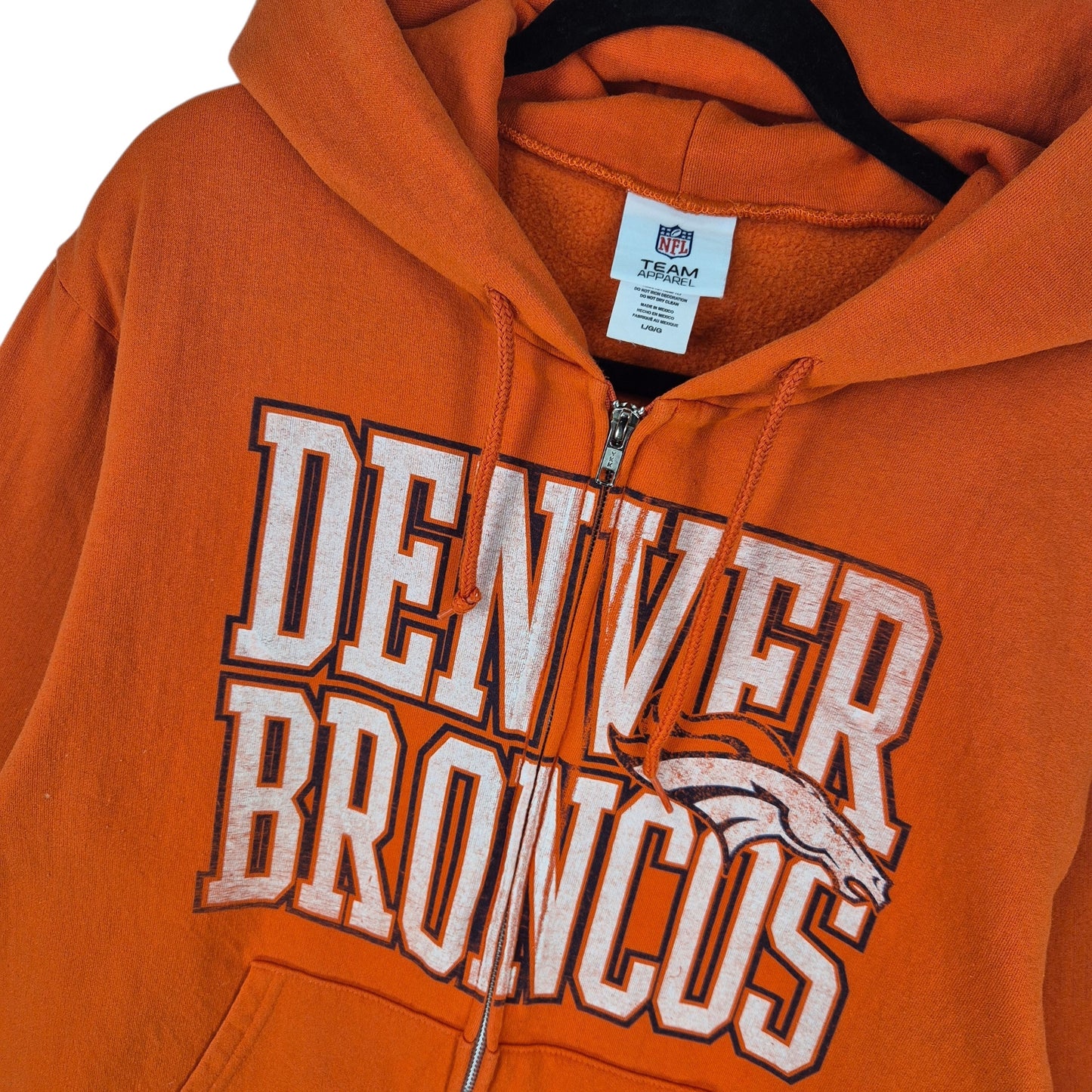 NFL Denver Broncos Orange Zip Hoodie Size L