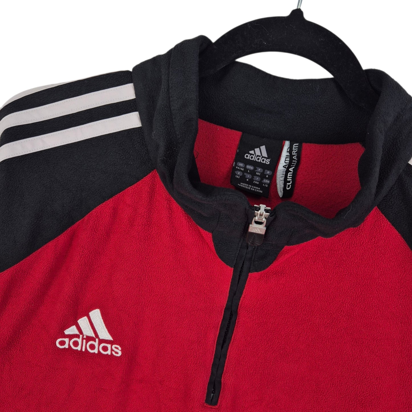 Vintage Adidas 2000's Red & Black Quarter Zip Light Fleece JUmper Size L