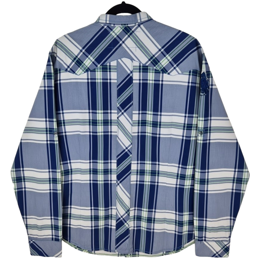 DKNY Blue Embroidered Checkered Long Sleeve Button Shirt Size XL
