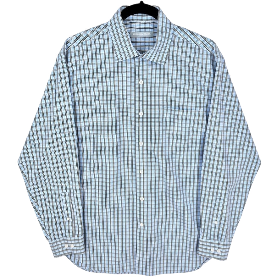 Michael Kors Light Blue Checkered Non Iron Dress Shirt Size L