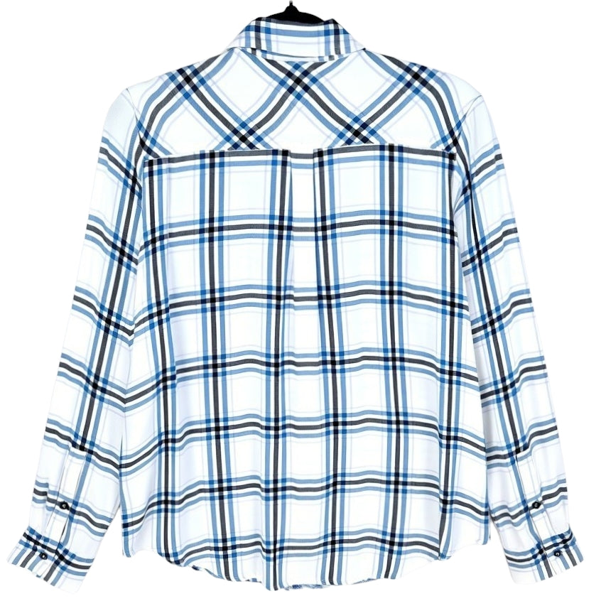 DKNY Womens White Checkered Linen Long Sleeve Button Shirt Size XS