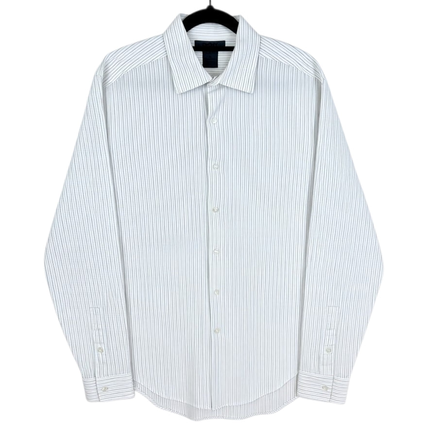 DKNY White Striped Slim Fit Dress Shirt Size M