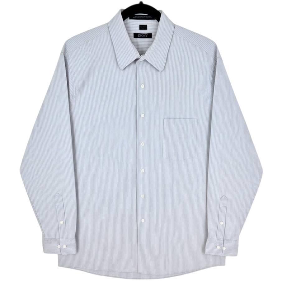 DKNY Light Grey Striped 100% Cotton Dress Shirt Size L