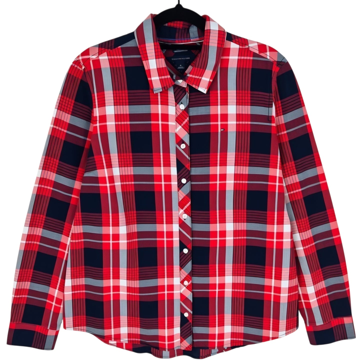 Tommy Hilfiger Womens Red & Blue Long Sleeve Button Shirt Size M