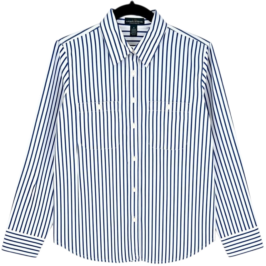 Ralph Lauren Green Label White & Blue Striped Long Sleeve Button Shirt Size S