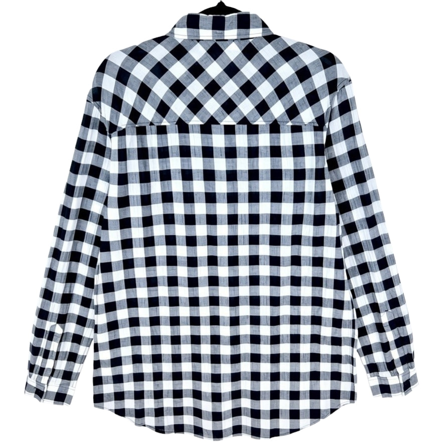Michael Kors Womens Black & White Checkered Linen Button Shirt Size M