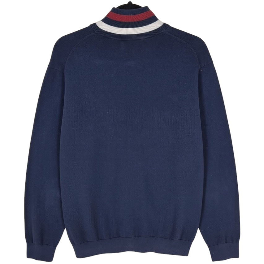 Nautica Dark Blue White & Burgundy Full Zip Knit Jacket Size L