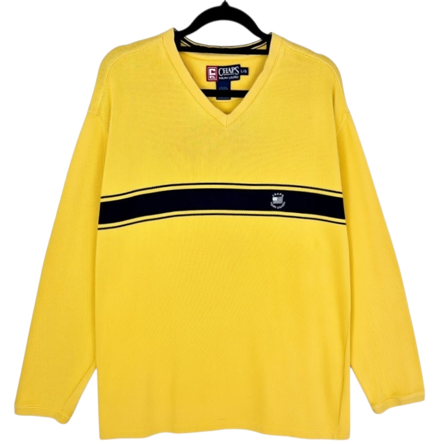 Vintage Ralph Lauren Chaps 90's Yellow V Neck Knit Sweater Size L