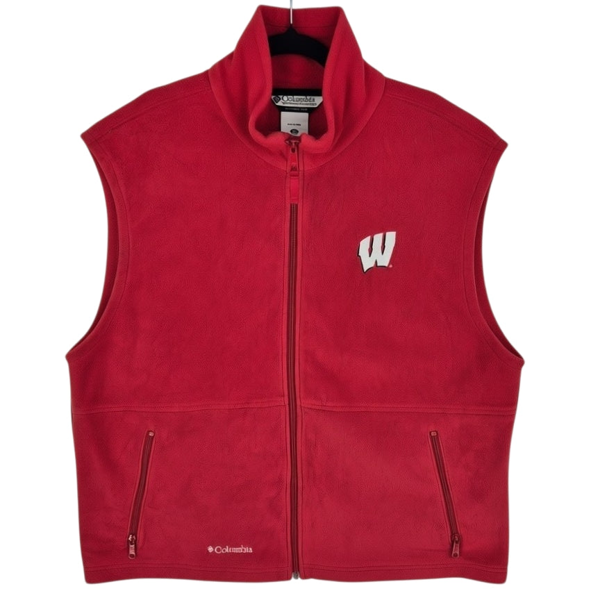 Columbia Wisconsin Badgers Red Full Zip Fleece Vest Size XL