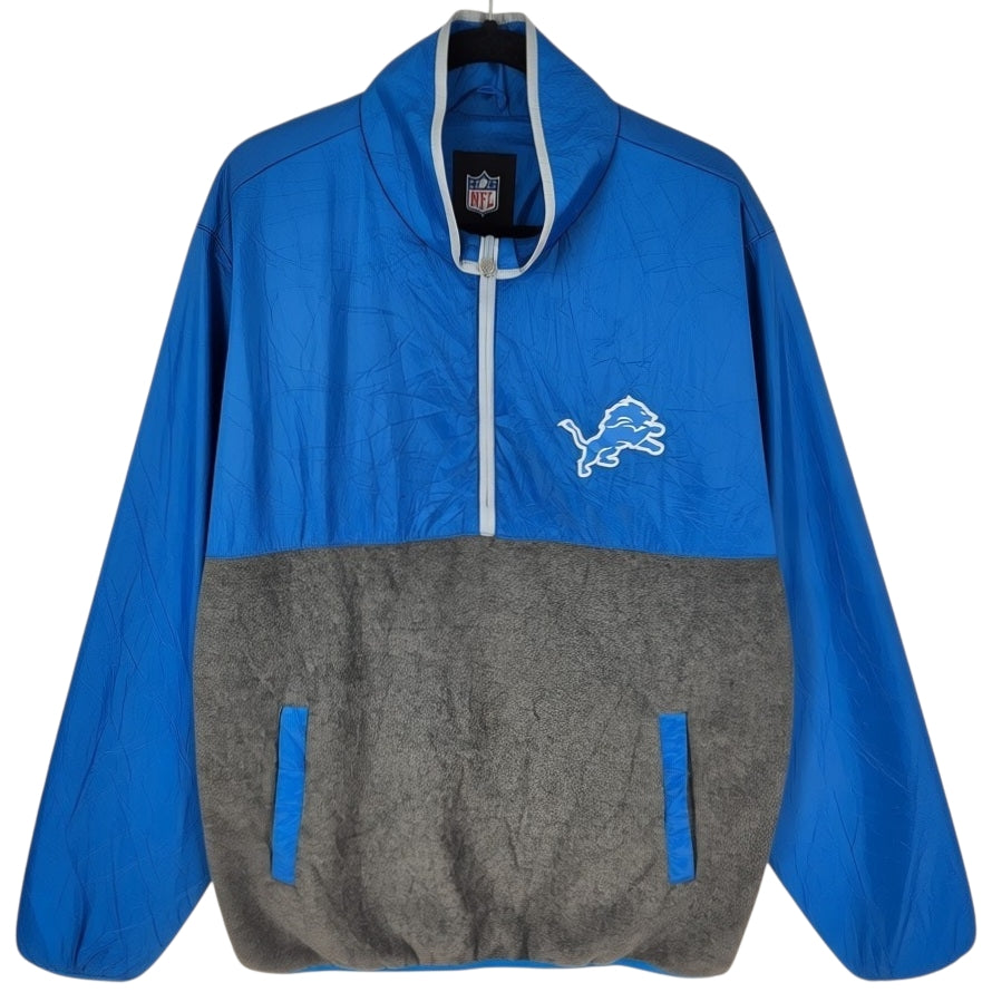 NFL Detriot Lions Grey & Blue Half Zip Fleece Jumper Size XL
