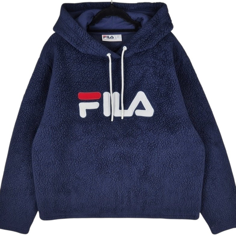 FILA Dark Blue Embroidered Fleece Hoodie Size 2XL