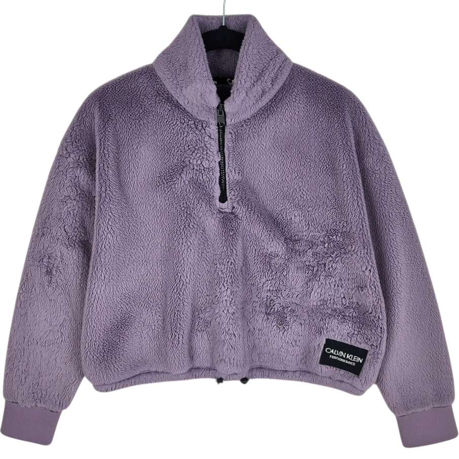 Calvin Klein Performance Womens Purple Oversized Cropped Fleece Jumper Size M