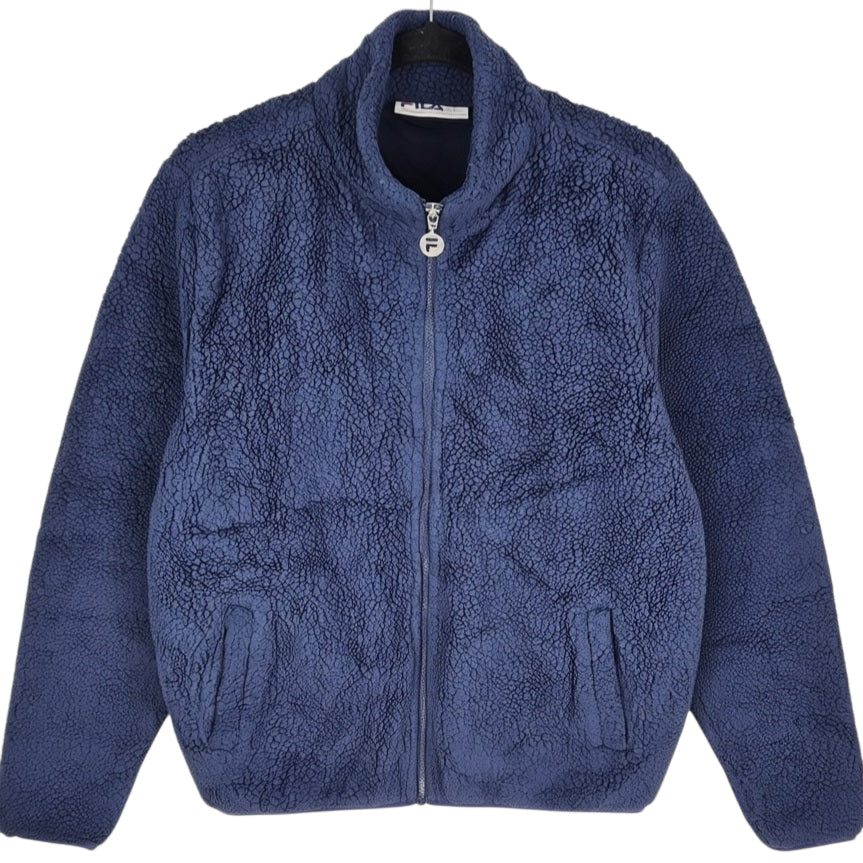 FILA Dark Blue Embroidered Fleece Zip Jumper Size XL