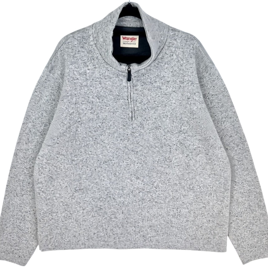 Wrangler Authentics Light Grey Quarter Zip Fleece Jumper Size L