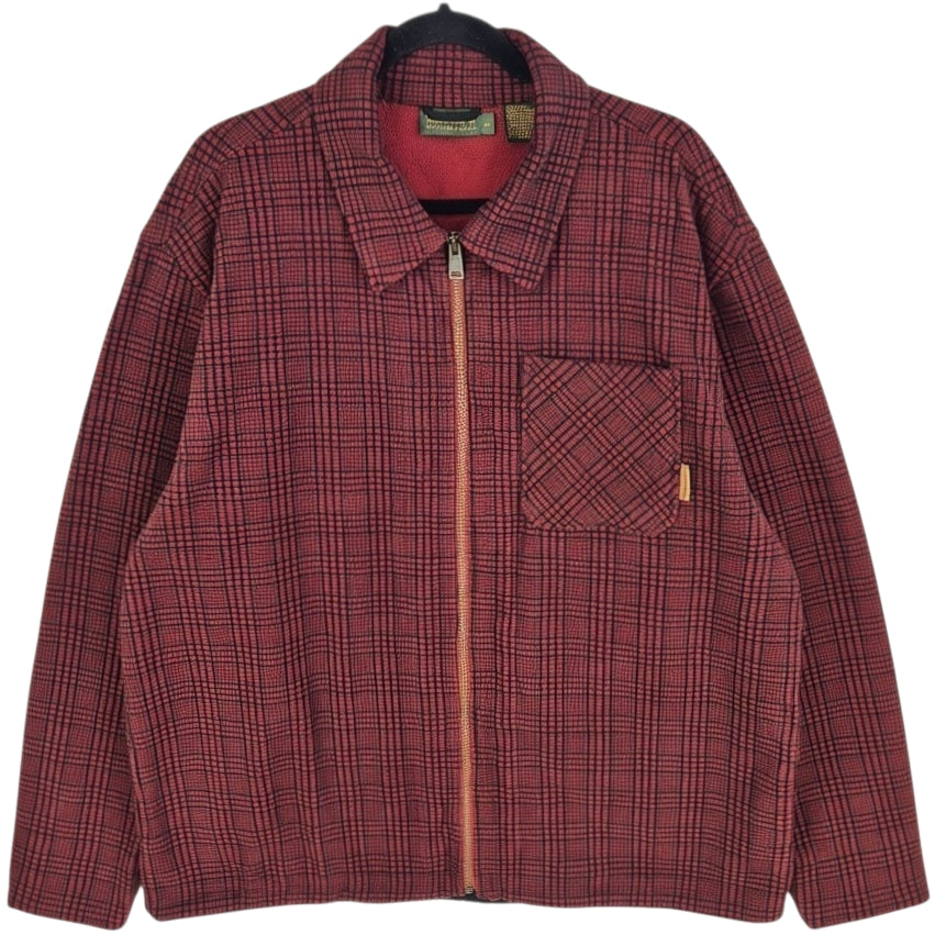 Vintage Timberland 90's Burgundy Checkered Fleece Zip Jacket Size L