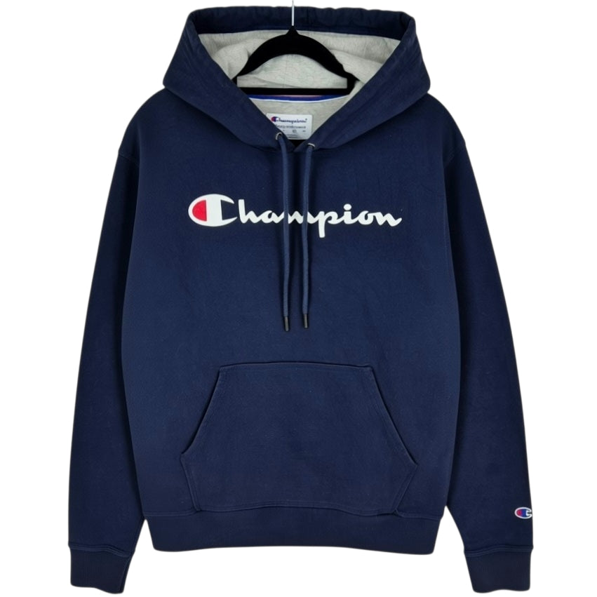 Champion Dark Blue Cotton Chest Script Hoodie Size S