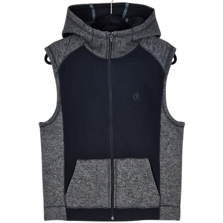 Calvin Klein Jeans Black & Grey Hooded Fleece Vest Size L