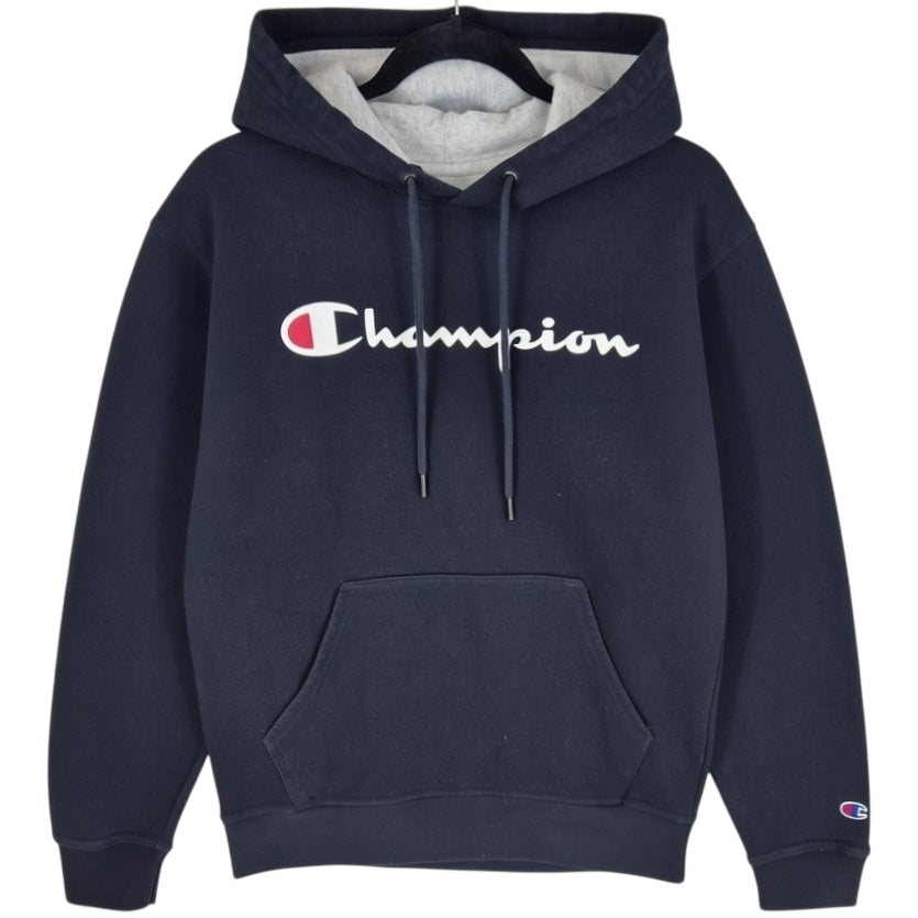 Champion Black Chest Script Cotton Hoodie Size S