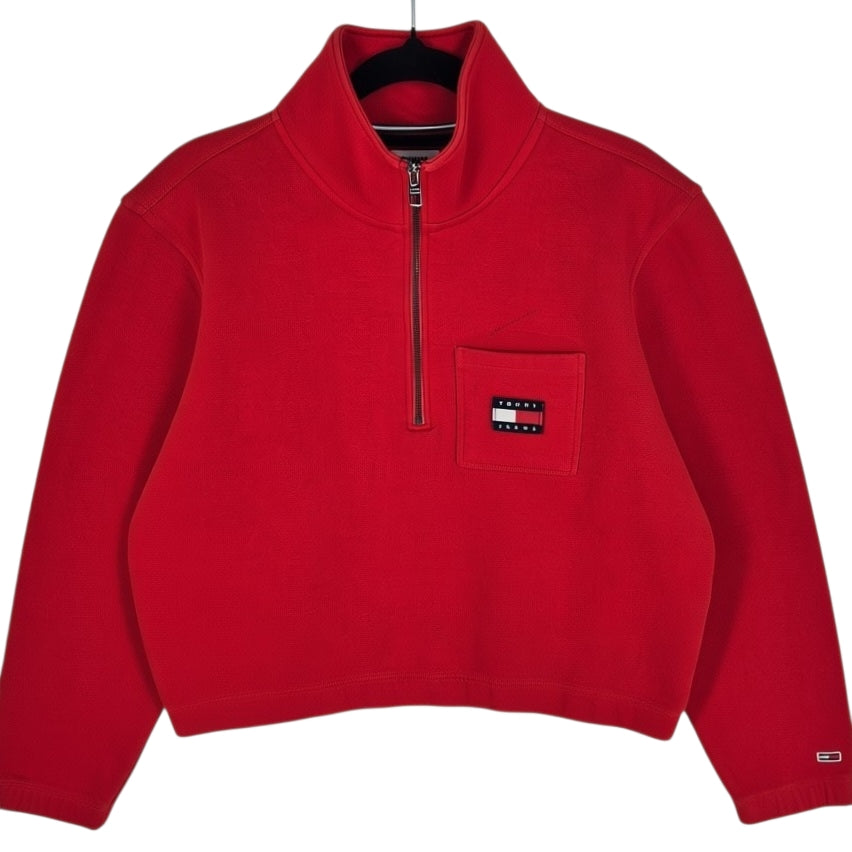 Tommy Jeans Womens Red Half Zip Crop Sweater Size L