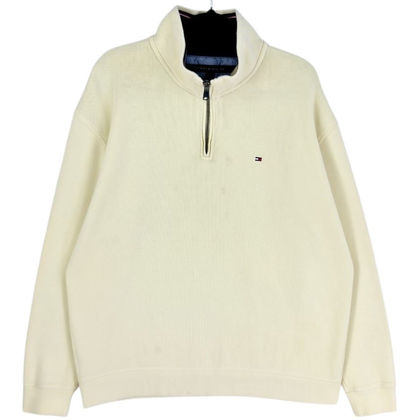Tommy Hilfiger Light Yellow Quarter Zip Knit Sweater Size XL