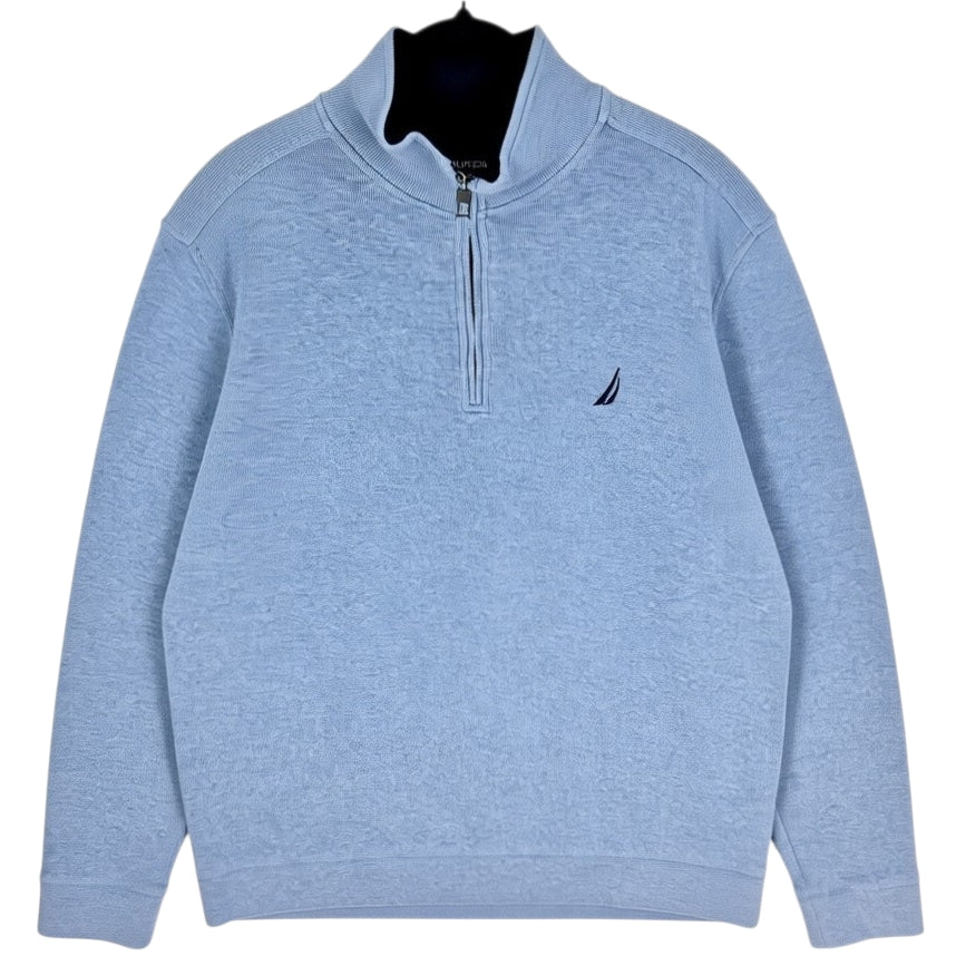 Nautica Light Blue Quarter Zip Knit Sweater Size XL