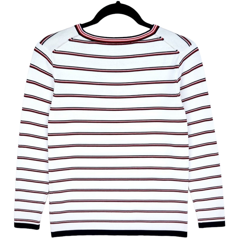 Tommy Hilfiger Womens White Striped V Neck Knit Sweater Size S