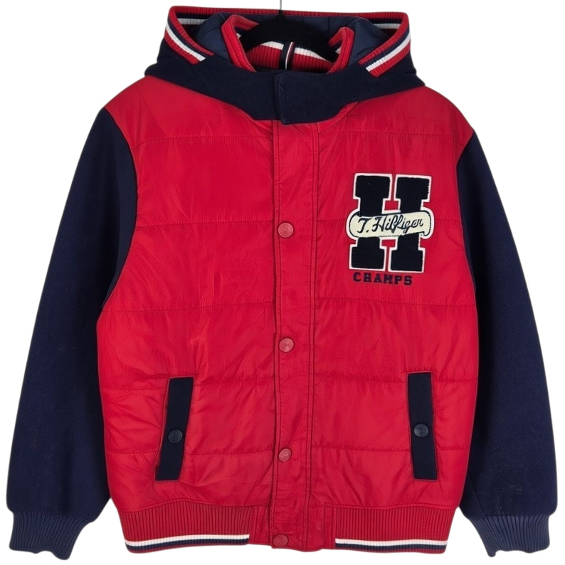 Tommy Hilfiger Red & Dark Blue Embroidered Quilted Heavy Jacket Size S