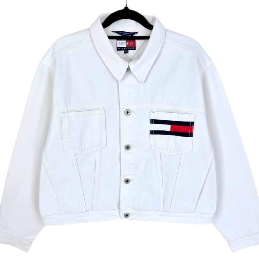 Vintage Tommy Hilfiger 90's Womens White Denim Jacket Size XL