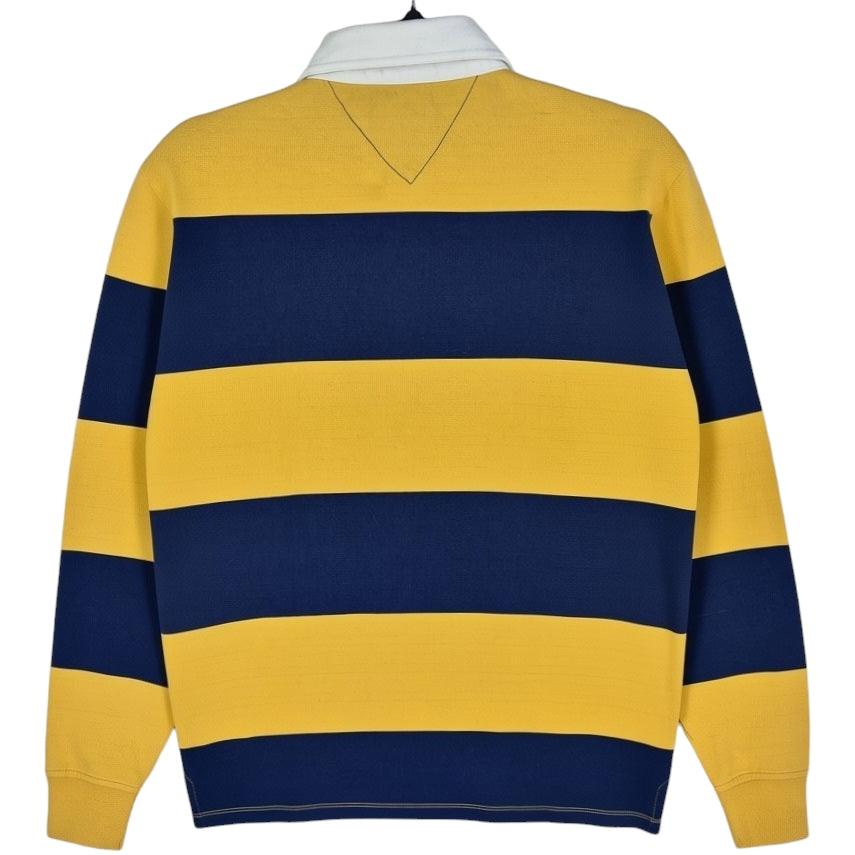 Tommy Jeans Dark Blue & Yellow Striped Long Sleeve Polo Shirt Size S