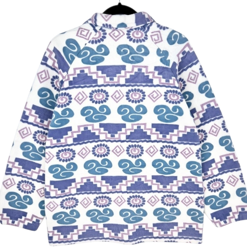 Vintage Rest & Relaxation 90's White & Blue Fleece Jumper Size L