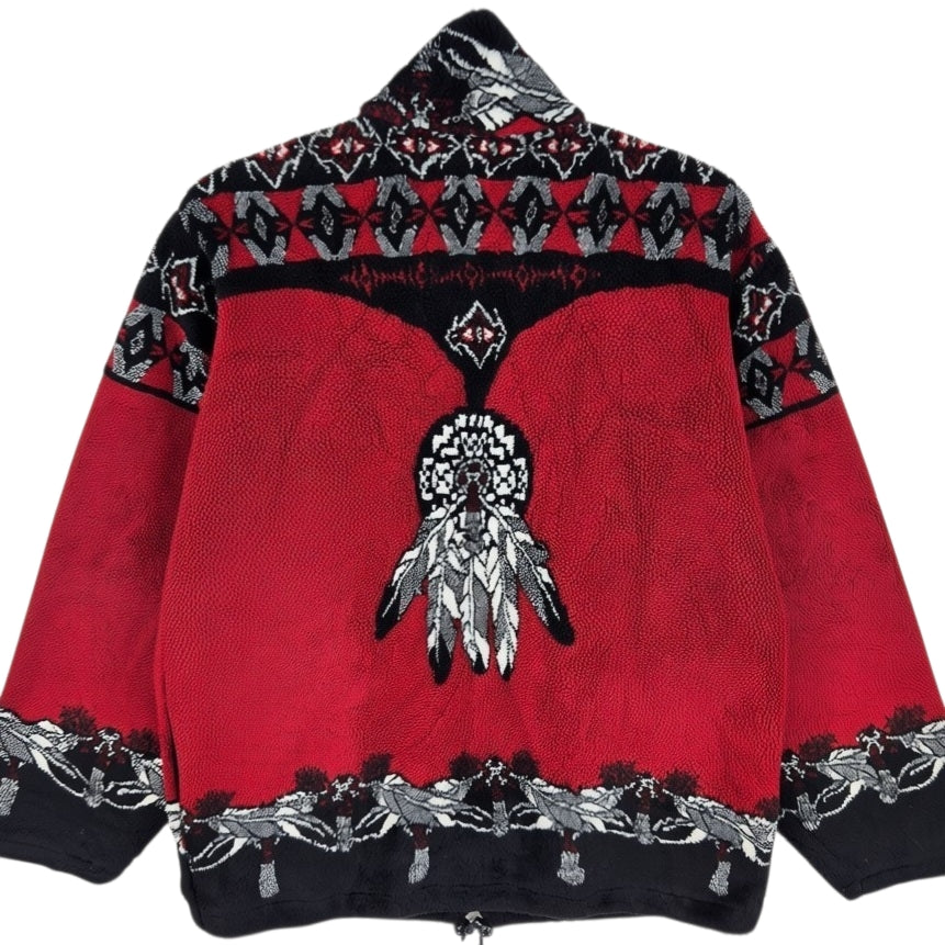 Vintage Reflets Laurentides Canada 90's Red & Black Fleece Jumper Size M