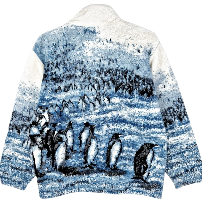 Vintage Coastlines Canada 90's White & Blue Arctic Fleece Jumper Size L